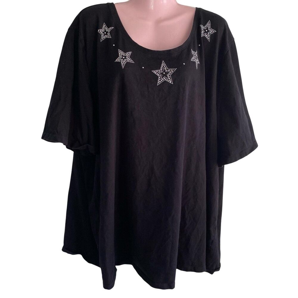Liz & Me For Catherines Tunic Top Womens 4X Black Rhinestone Star Tee Scoop Neck